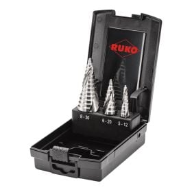 RUKO ULTIMATECUT Stufenbohrer-Satz HSSE-Co 5 mit FLOWSTEP® Spitze in Kunststoffkassette - 3 tlg. - 101626ERO