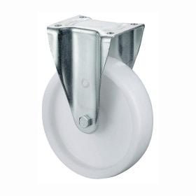 Produktbild von BS Rollen H110.A90.080 Edelstahl-Bockrolle – 80 Mm, Anschraubplatte, Kunststoffrad, 100 Kg Tragkraft – Für Weiche Böden