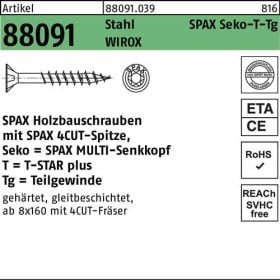 Schraube R 88091 SEKO/T-STAR TG 10x 260/80-T50 Stahl WIROX 50 Stück SPAX